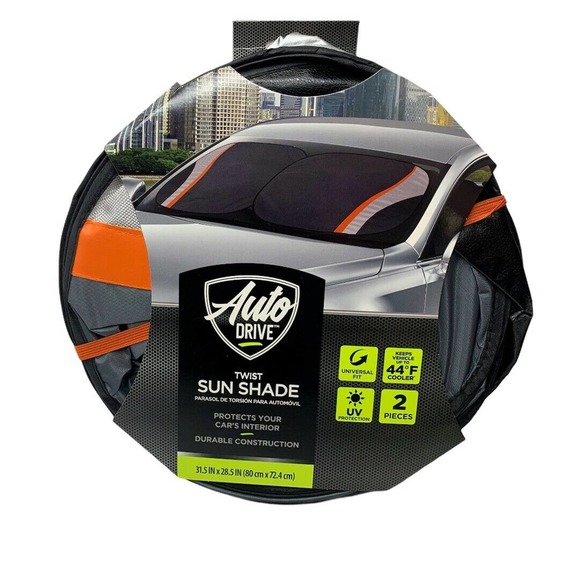 Auto Drive Twist Sun Shade Universal Fit UV Protection 2 Piece Black Orange - Picture 2 of 9